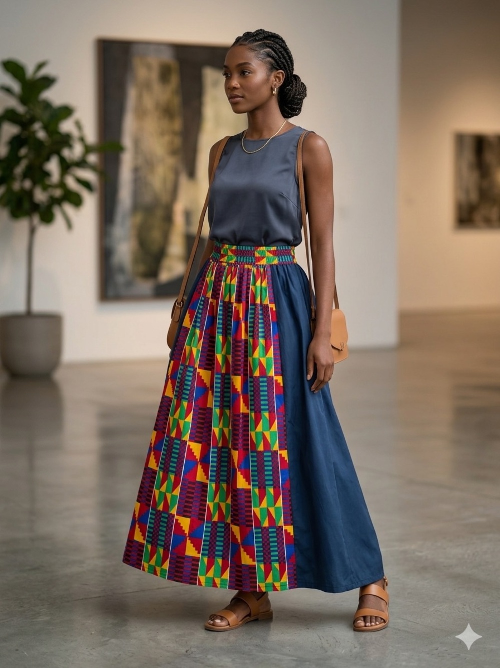Ankara Panel Navy Maxi Skirt - S/M